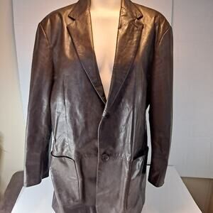 Bruno Magli Leather Jacket Blazer 42 XL Sport Coat Distressed Vintage Dk Brown